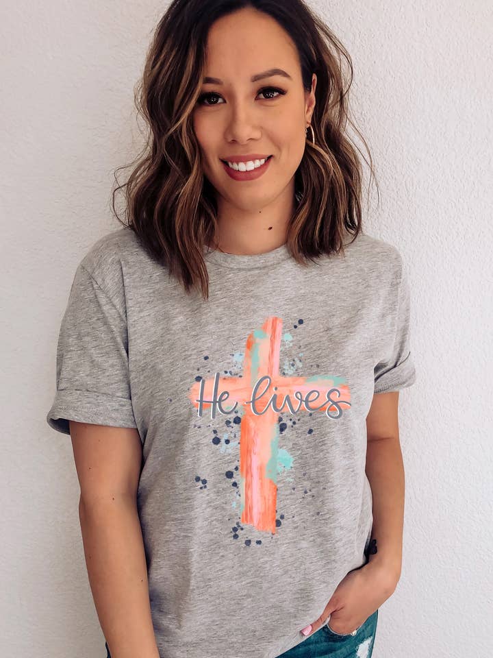 He Is Risen Easter Tee for wholesale by Ohio Roots Print Co