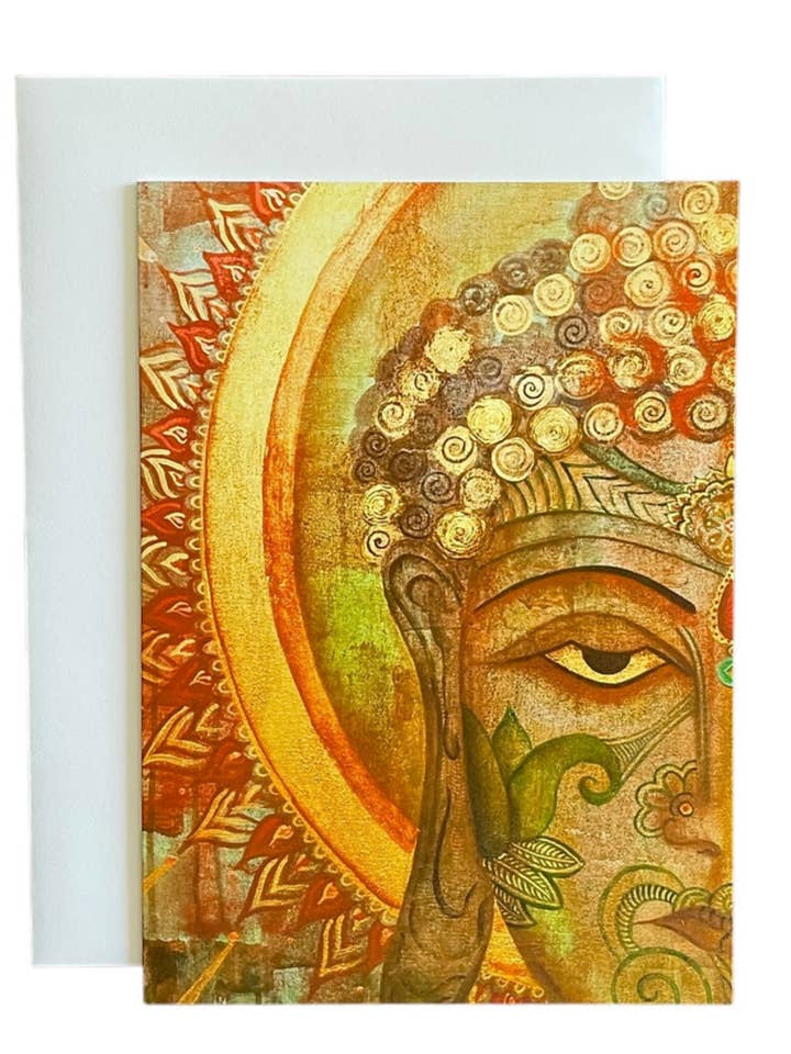 Biglietto di Auguri Dea Buddha Dorata Pace Mistica 5x7 per la vendita all'ingrosso da parte di Art by Diana Comstock