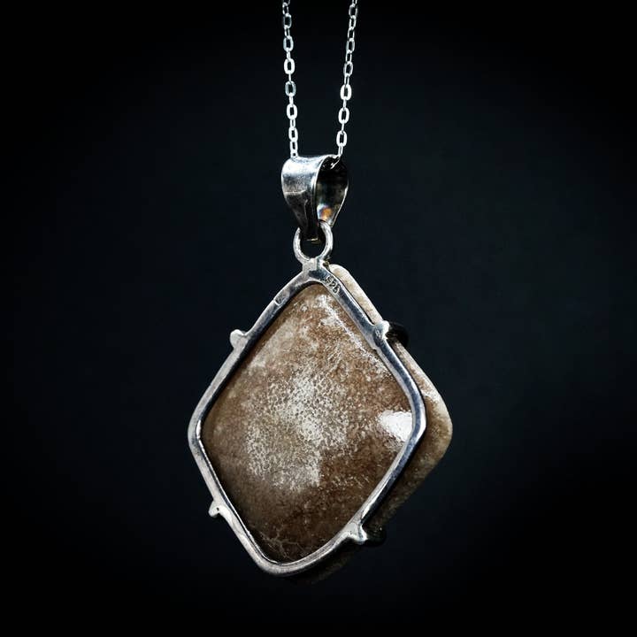 Black Feather Design - Wholesale Pendant/Charm Necklace - Dinosaur Egg Necklace - Fossil Jewellery - 925 Silver