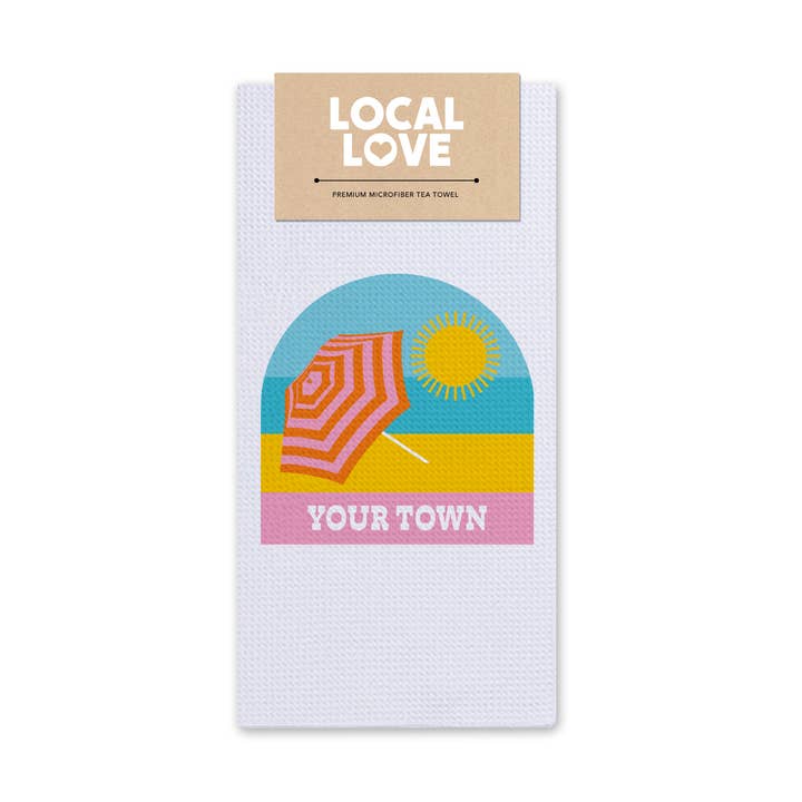 Gepersonaliseerde Stads Theedoek - Uitzicht op Strandparasol voor wholesale door Rock Scissor Paper