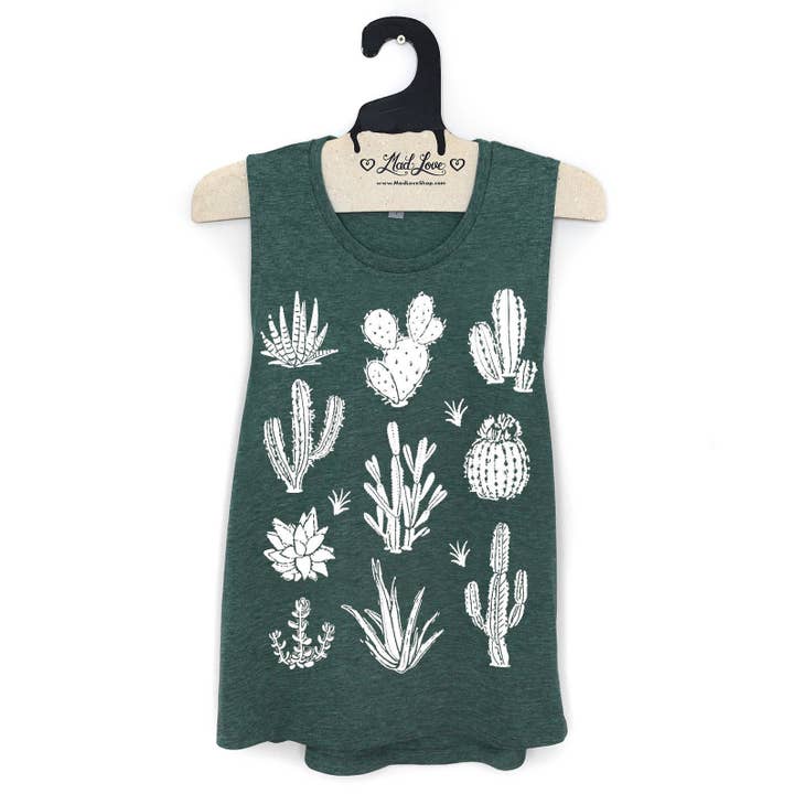 Heather Forest Muscle Tank with Cactus Print for wholesale by Mad Love Shop