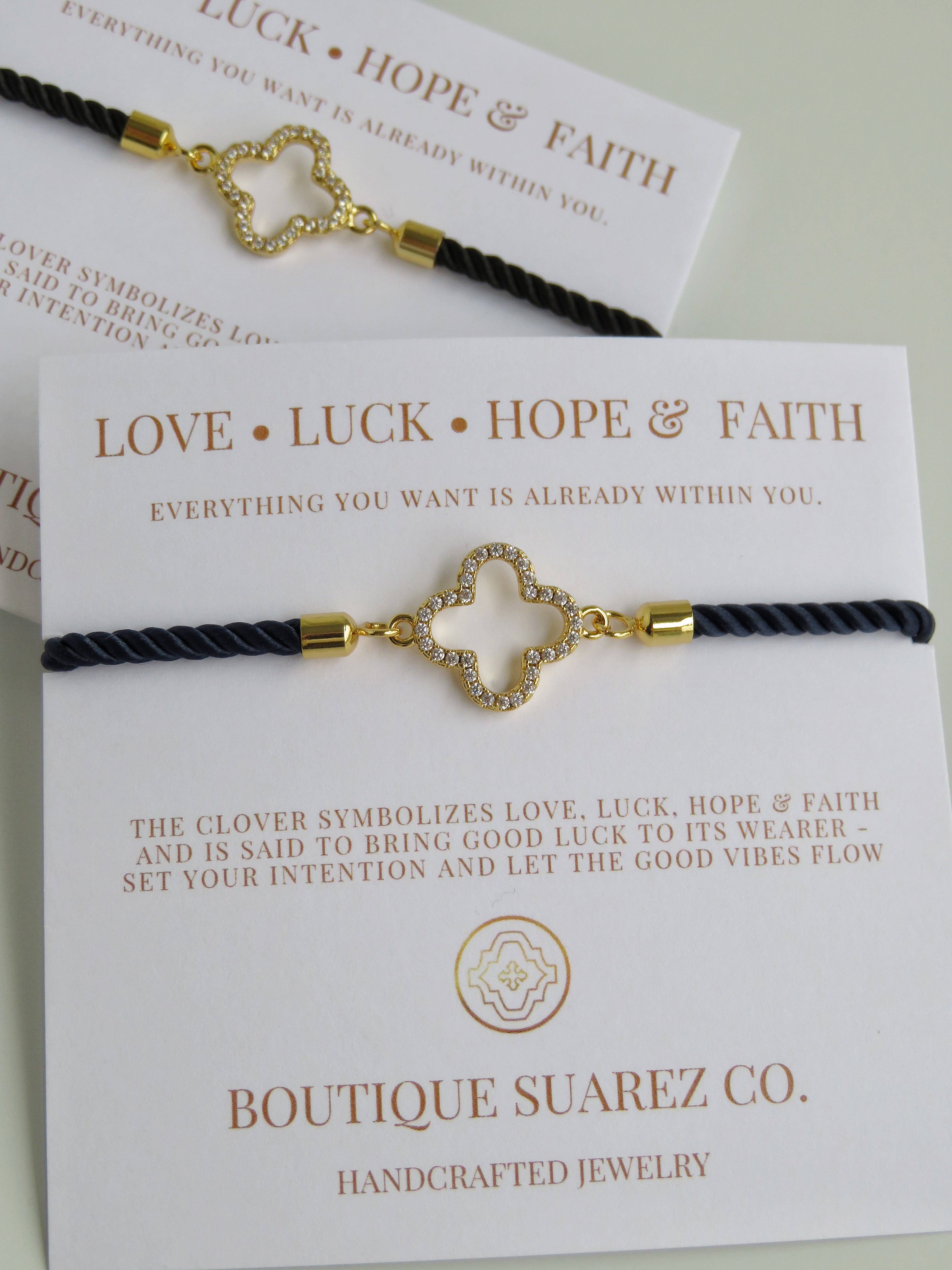 Boutique Suarez Co. - Wholesale Charm/Dangle Bracelet - Manifest Love • Luck • Hope & Faith - Clover Bracelet0