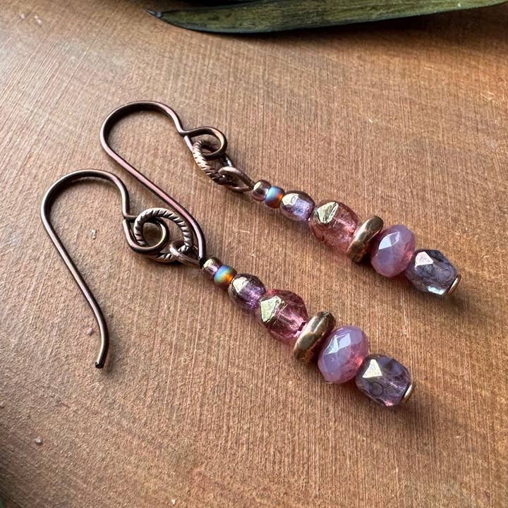 Pink Lilac Earrings, Delicate Dangle Style, Elegant Bohemian for wholesale by Vintage Earth