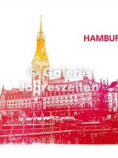Hamburg Alster and Rathausplatz art folding card for wholesale by Karen Utermann Galerie Jahreszeiten