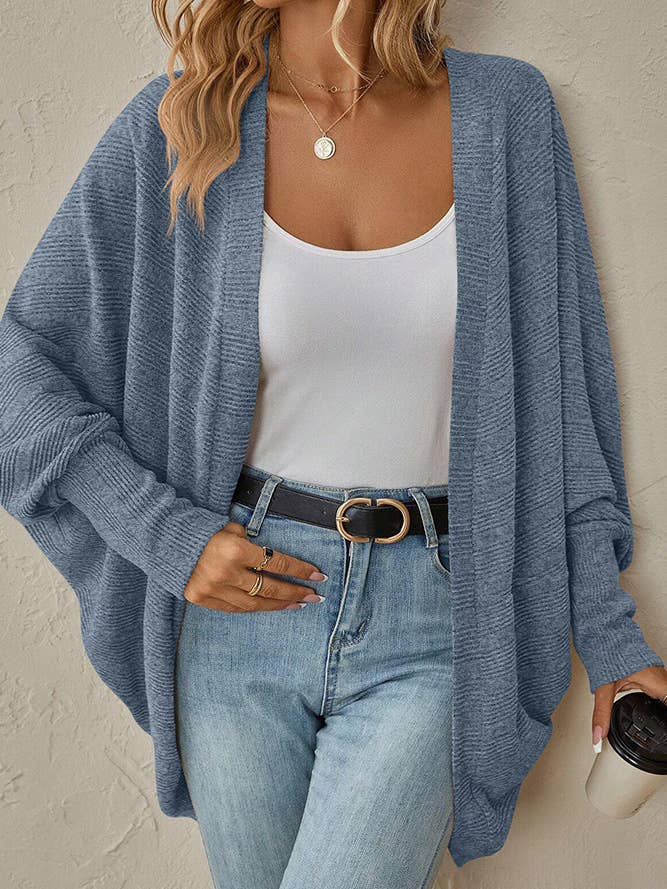 UNISHE - Wholesale Cardigan - Women's - Plain Batwing Sleeves Open Knit Cardigan GZDY01812