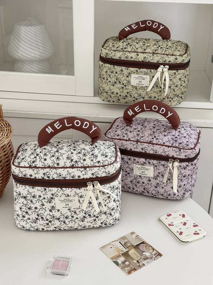 Floral Quilted Corduroy Travel Cosmetic Bag for wholesale by Juniper Tide