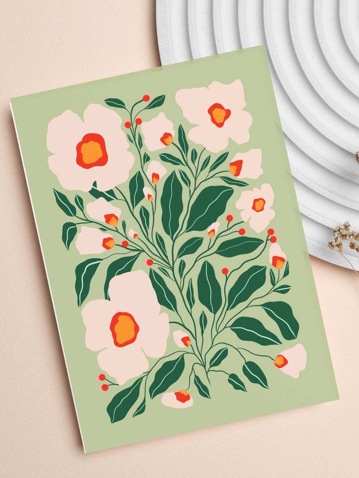 White Blooms on Mint Mini Print for wholesale by Vivian Sofia Designs
