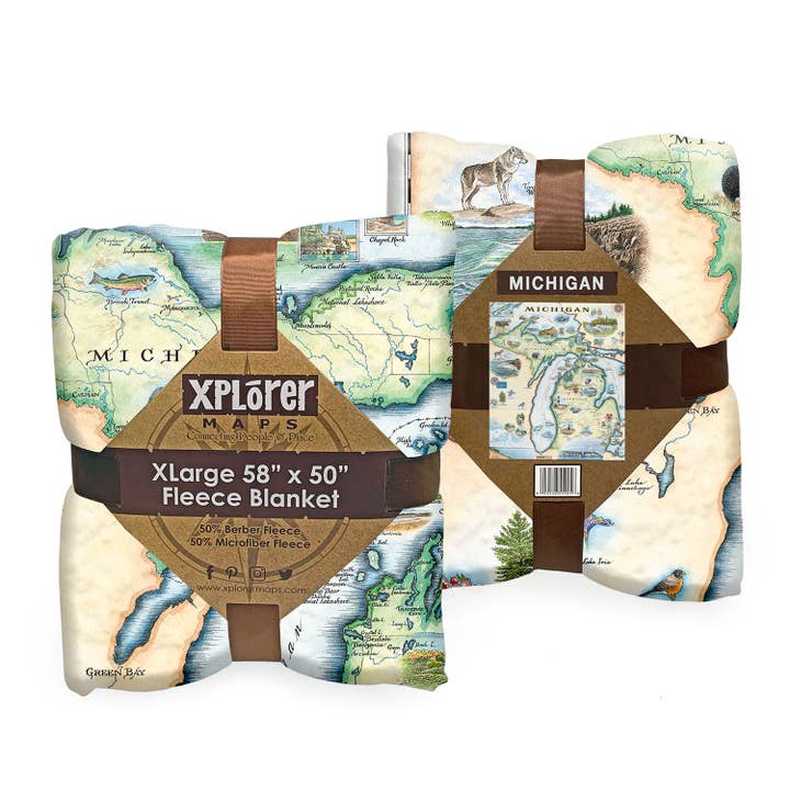 XPLORER MAPS - Vendita all'ingrosso Plaid - Coperta in pile Michigan State Map2