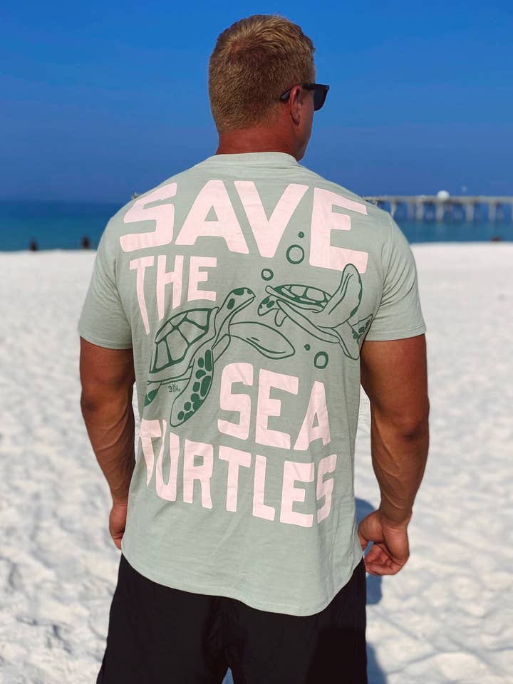 Save The Sea Turtles Short Sleeve Tee - Sage for wholesale by 30A Gear