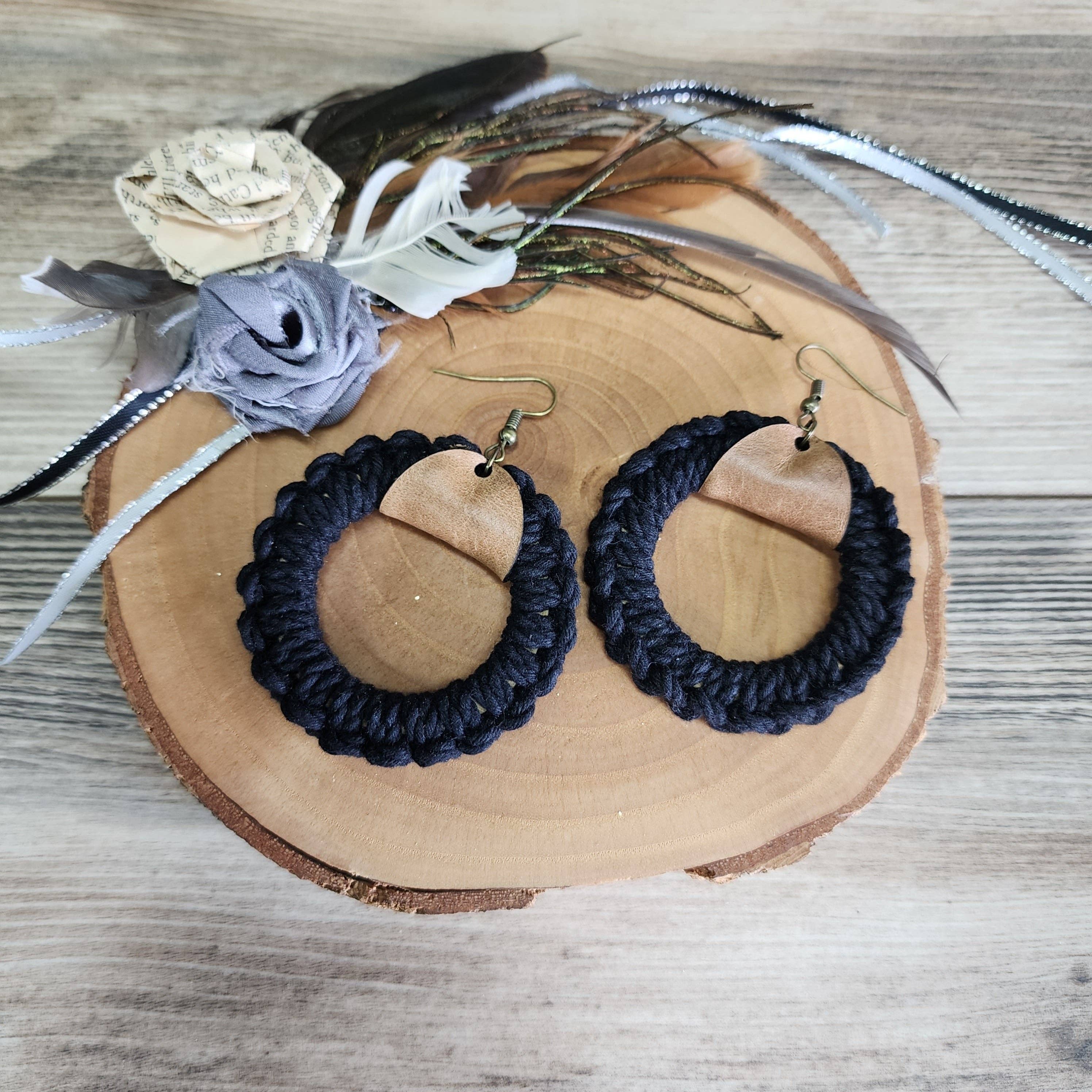 Gone Rogue Boutique - Wholesale Dangle Earrings - Fall Macrame hoop and leather earrings2