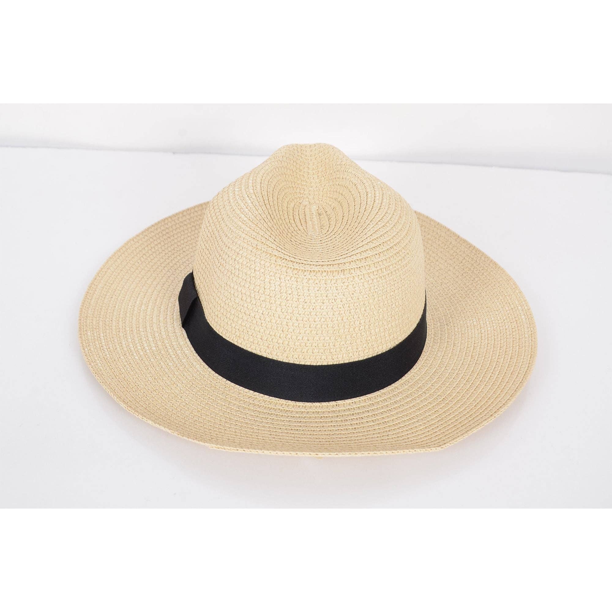 AK Brand - Wholesale Straw Hat - Women's - Wide Brim Straw Fedora Sun Hat Black Band Panama UV Hat3