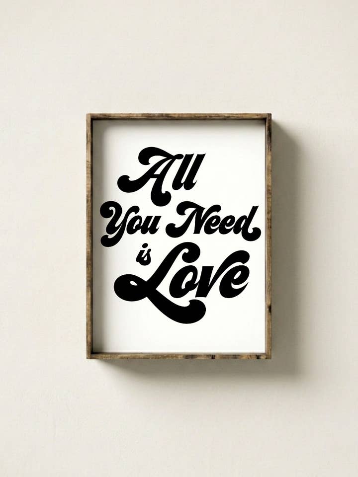 Arte mural romántico – Lámina enmarcada «Todo lo que necesitas es amor» para venta al por mayor de Williamraedesigns