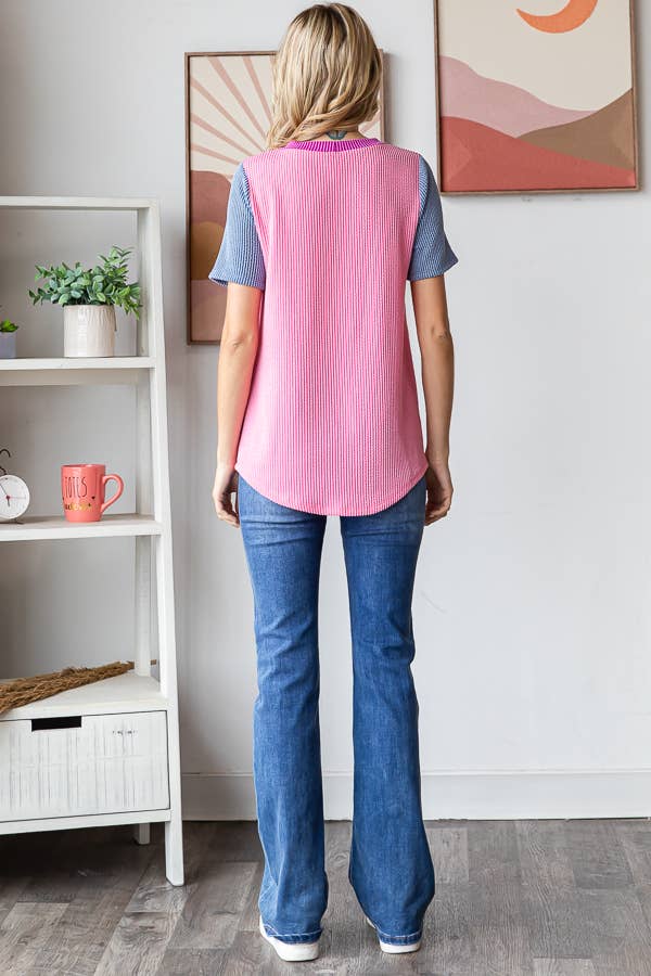 7th Ray - Vendita all'ingrosso Top in maglia - Donna - Top a coste a blocchi di colore da donna T56186