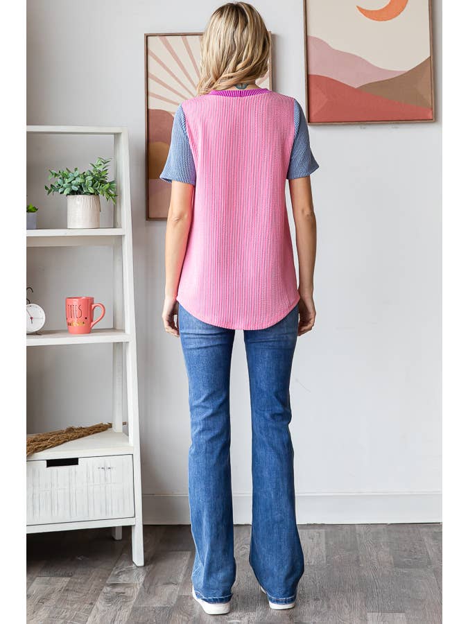 7th Ray - Wholesale Knit Top - Women's - Color Block Ribbed Women's Knit Top T56186