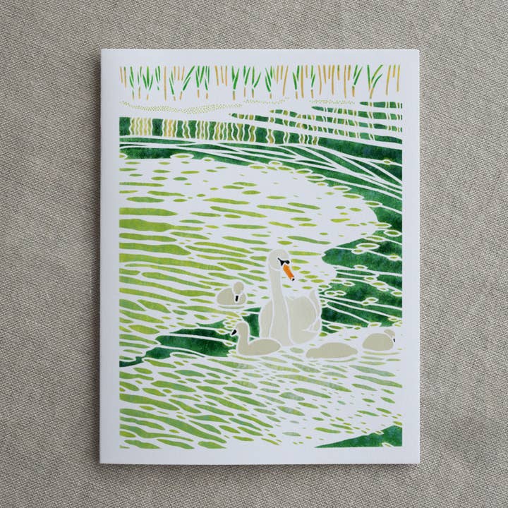 Mayuko Fujino Bird & Nature Art - Wholesale Everyday Greeting Card - A2 Card: Swan Family