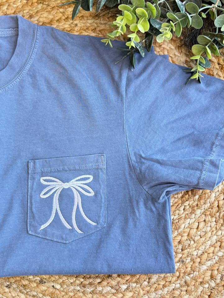 White Bow Comfort Color Tee for wholesale by Lakely Claire Wholesale