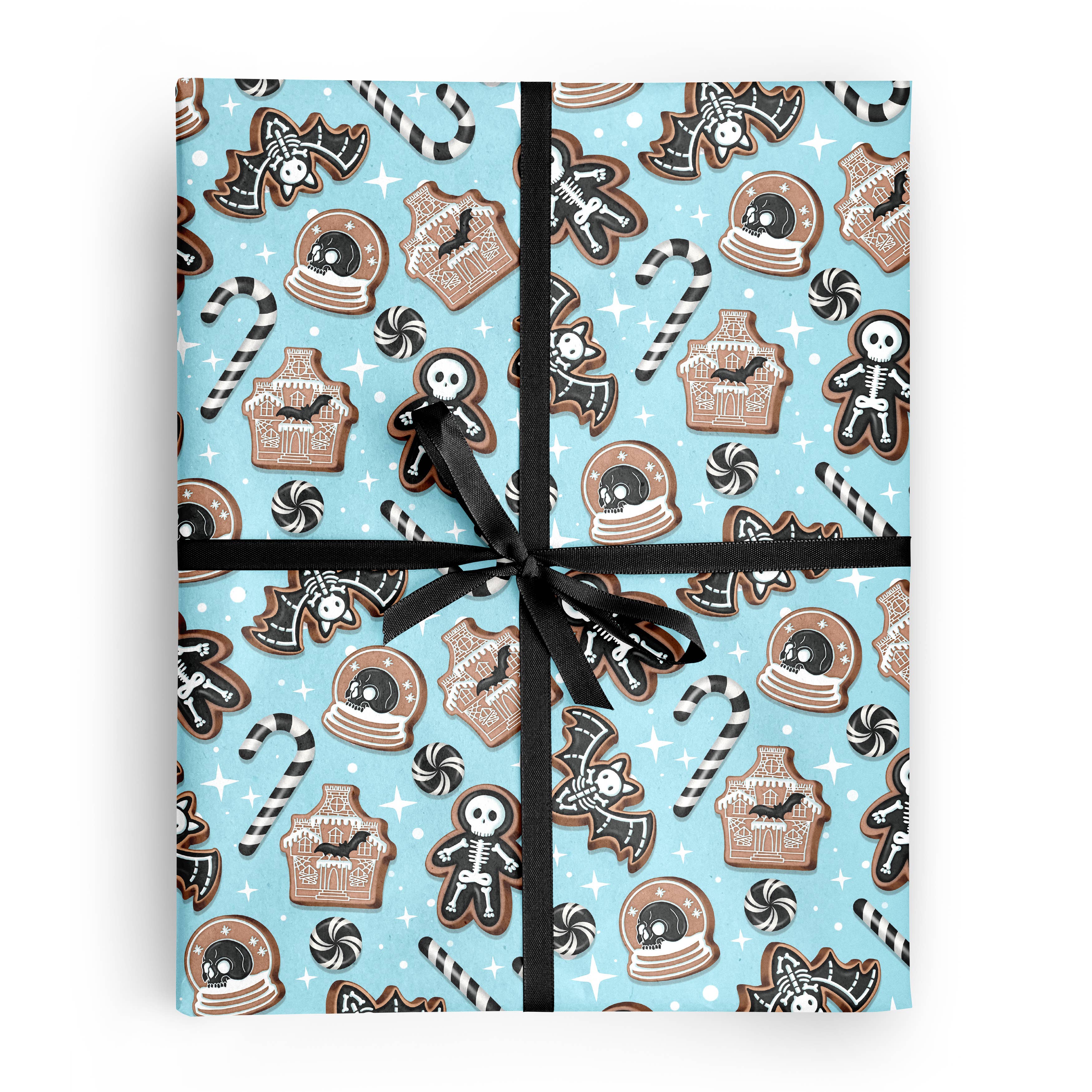 Rock'N Paper - Wholesale Wrapping Paper Roll - Christmas Gingerbread Wrapping Paper, Cute Spooky Skeleton3