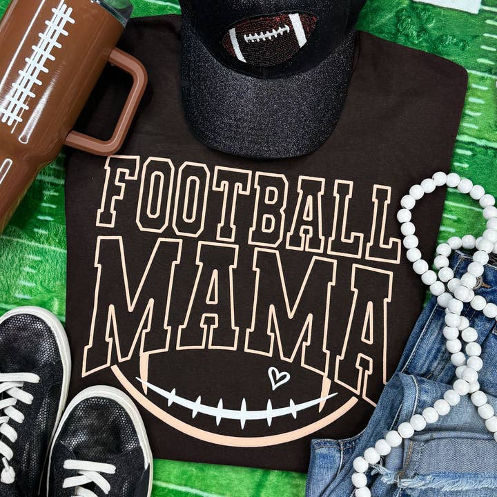 Football Mama Tan PUFF T-Shirt für den Alltag für den Großhandel von Trendy Tee Co.