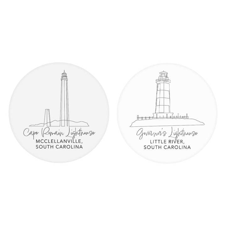 South Carolina Lighthouses | Absorbent Car Coasters | Set of 2 | Min 4 for wholesale by Love Local