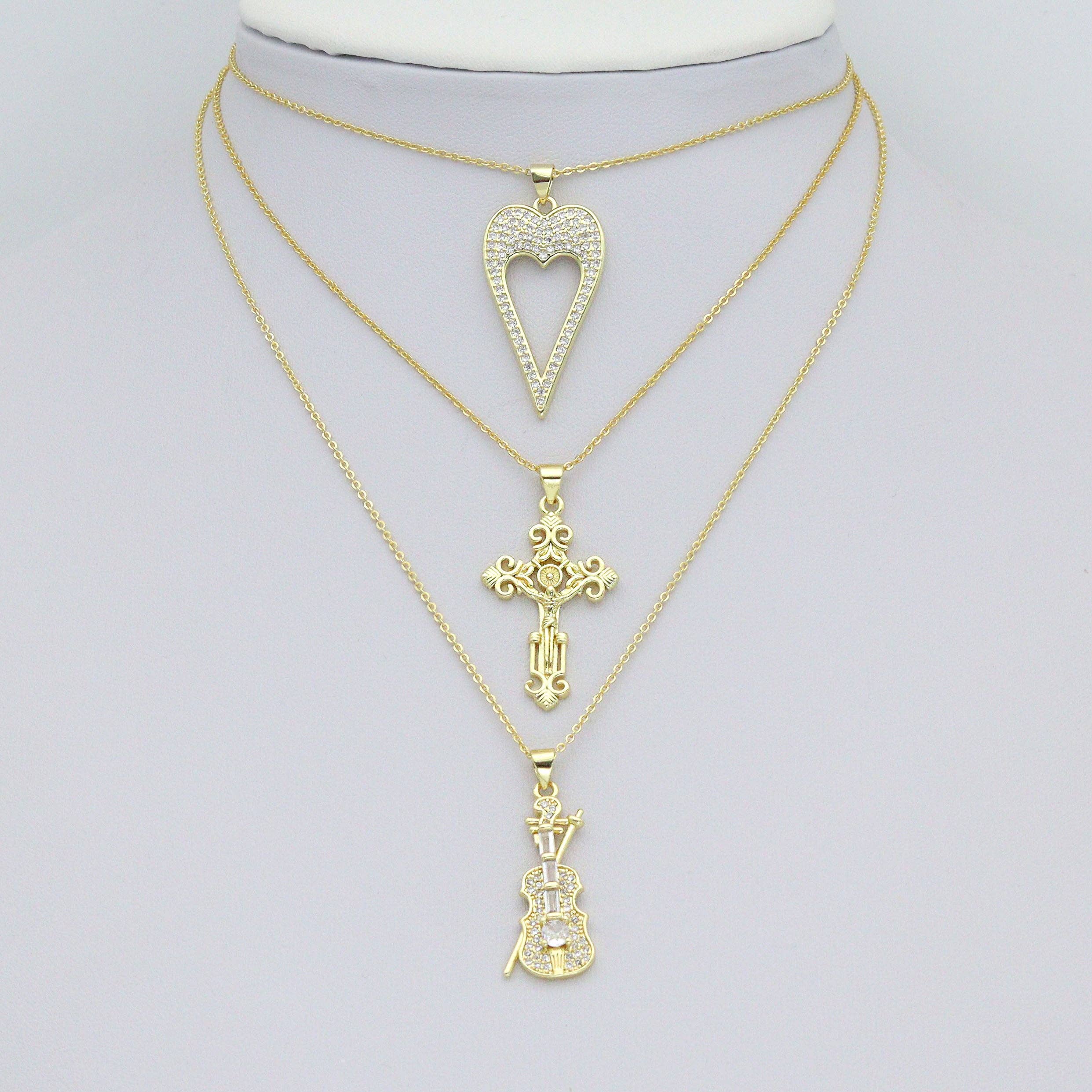 BestBeads&Beyond – wholesale Individuell berlock/hänge – Guld Fiol Gitarr Kors Hjärta Nyckel Berlock Hänge, Sku#LK12573