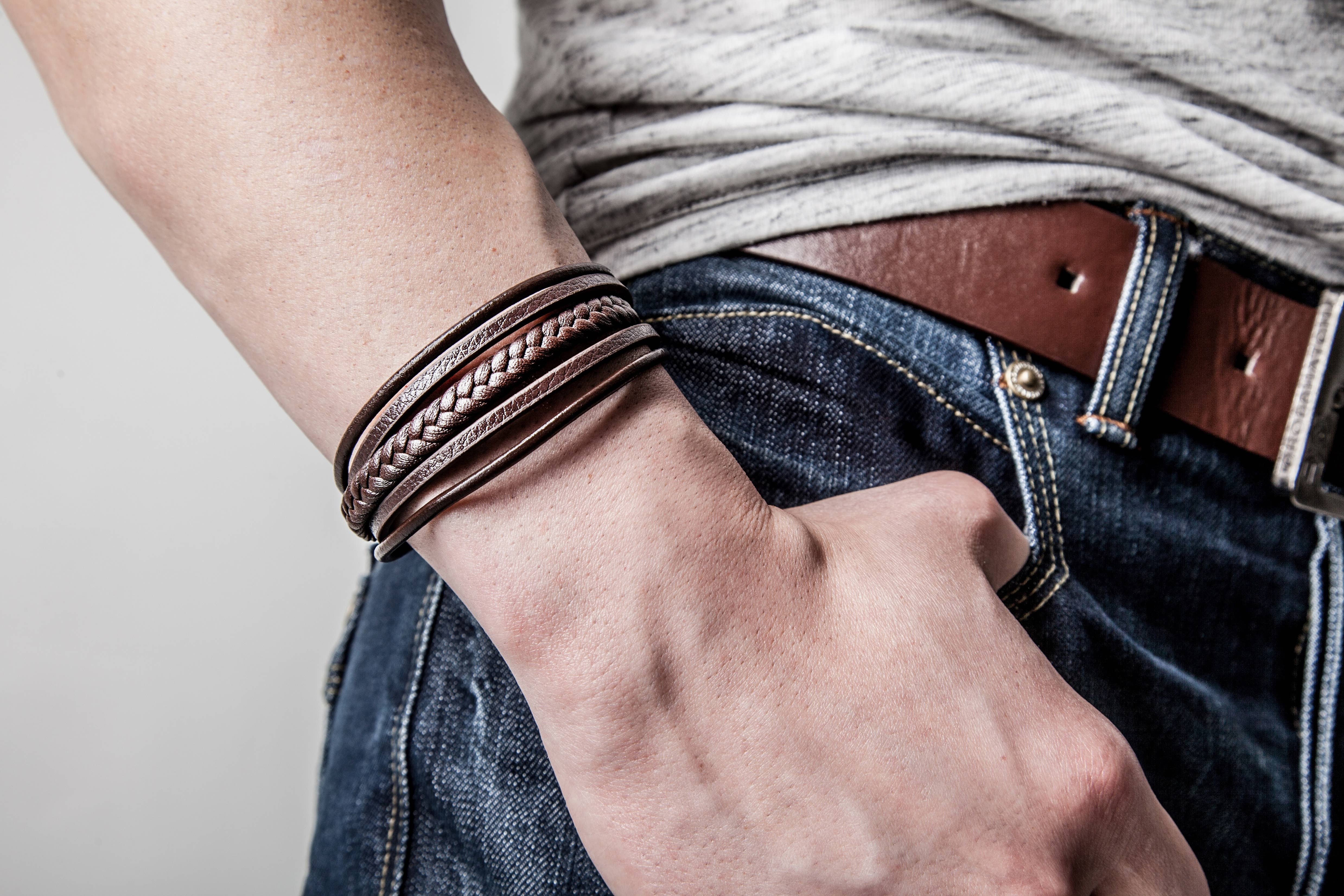 SERASAR - Wholesale Bangle Bracelet - SERASAR, "Braid" leather bracelet for men11