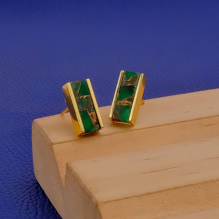 Emerald Mohave Handmade Gemstone Bar Collet Set Stud Earring for wholesale by El Joyero