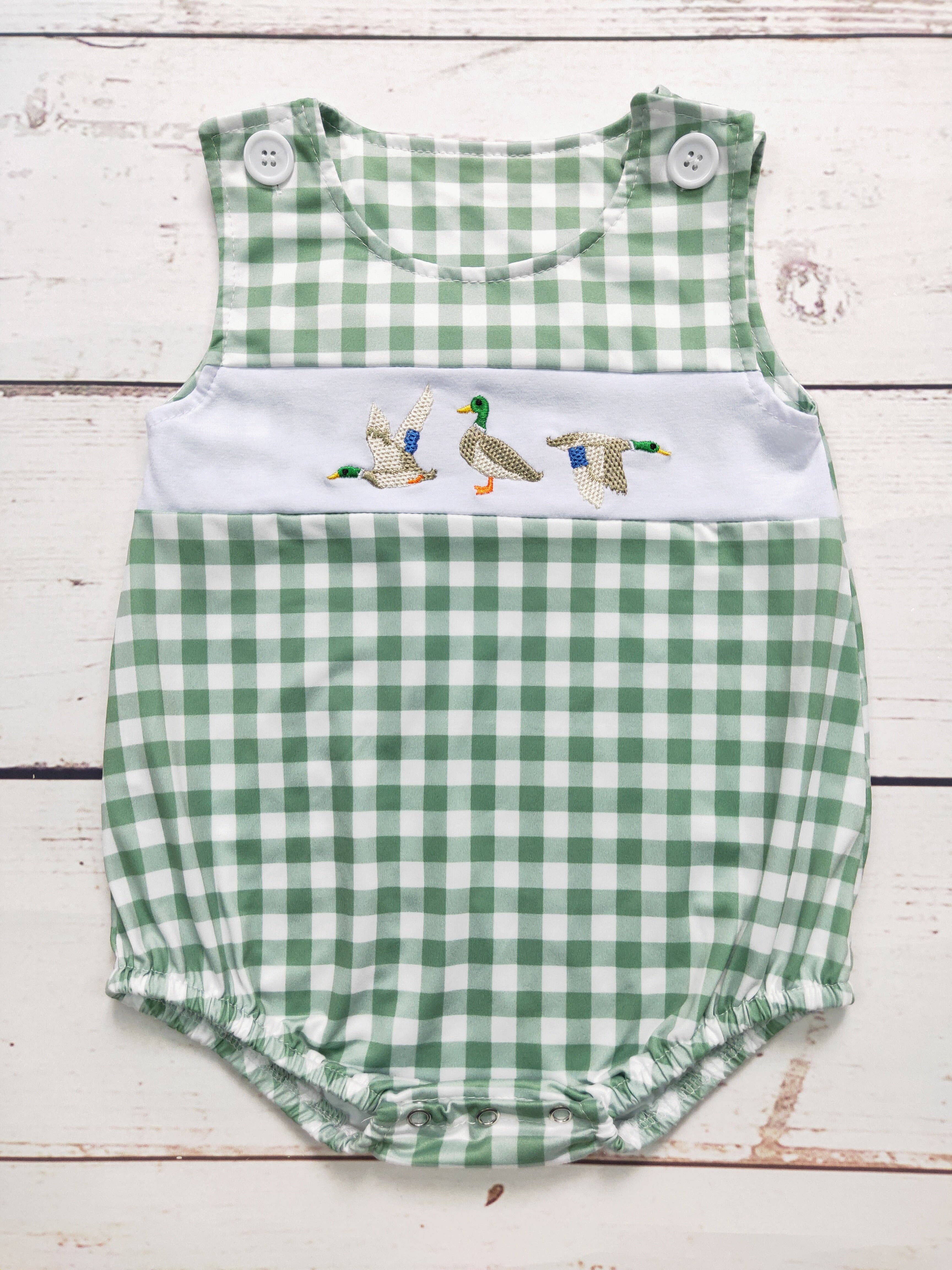 sassy kids palace - Wholesale Bodysuit (Non-Footed) - Baby - Baby Boys Checkered Duck Appliqué Romper