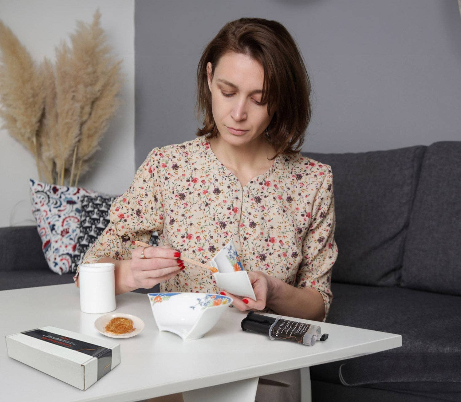 Hill Hjem - Vente Kit de bricolage - Kit de réparation Kintsugi doré - Sécuritaire pour les aliments6