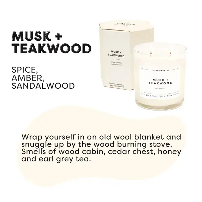 Calyan Wax Co. - Wholesale Pot/gevulde kaars - Musk + Teakwood - Glazen beker met sojakaars1