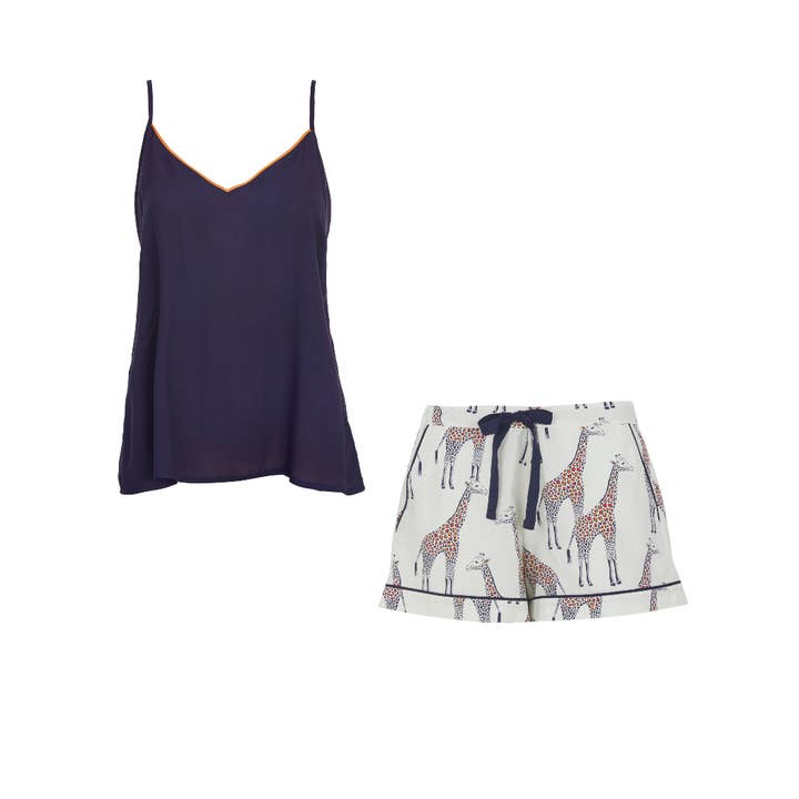 Cyberjammies - Wholesale Sleepwear Set - Women's - Georgina Navy Cami and Cream Giraffe Short Set