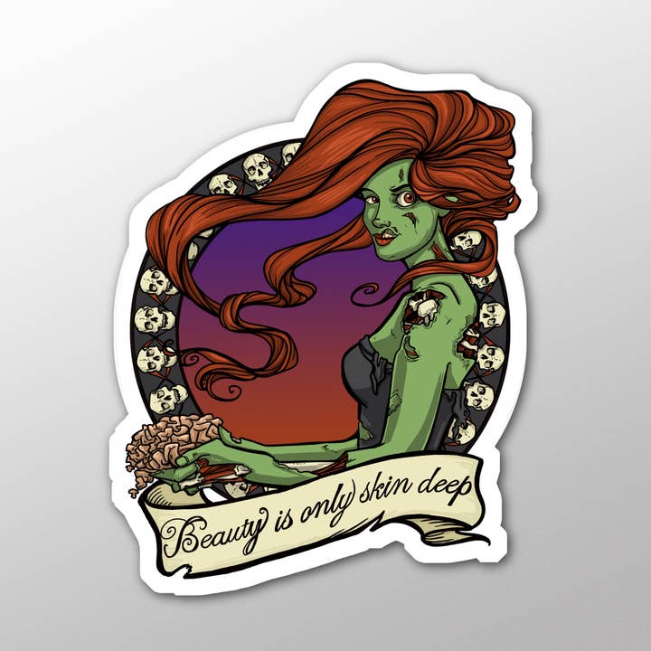 Beauty is Only Skin Deep Sticker for wholesale by Karen Hallion Illustration