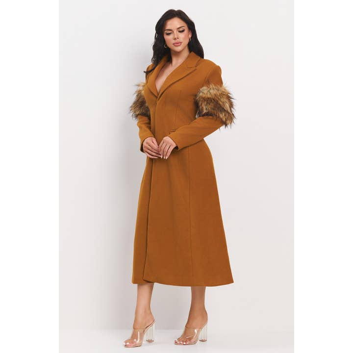 The Sang - Wholesale Coat - Women's - SLEEVE FAUX FUR ATTACHED MAXI COAT