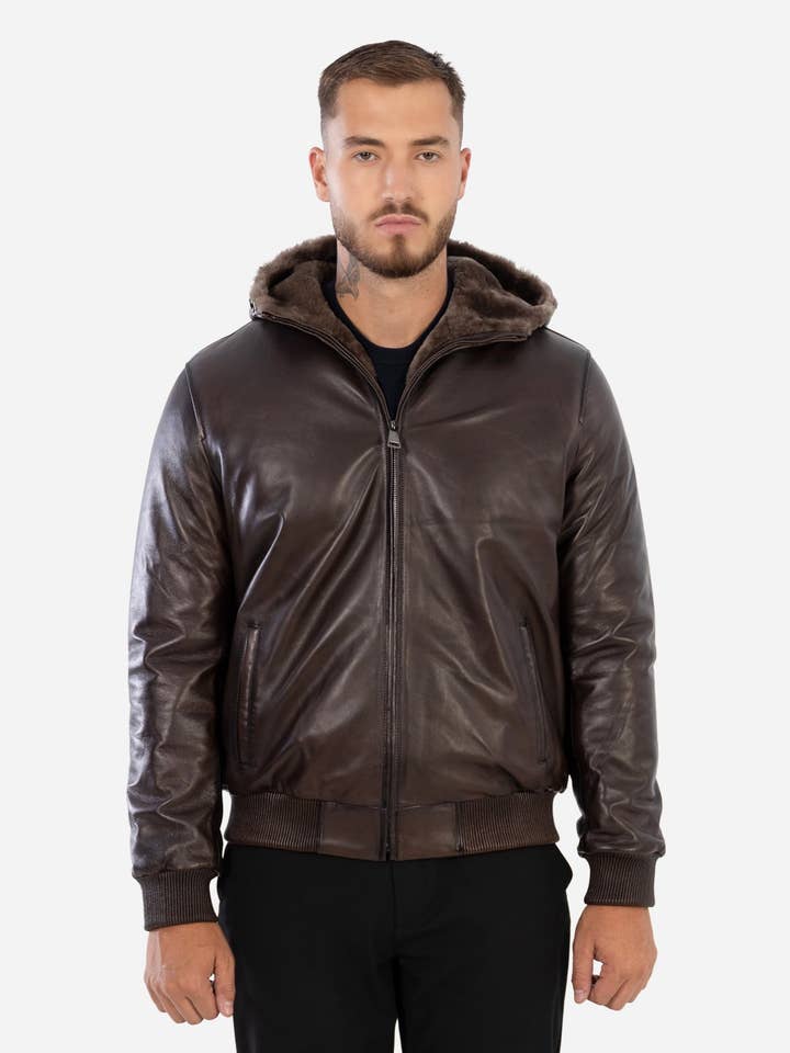 DANTE Shearling bomber leather jacket for wholesale by Cuir Dimitri