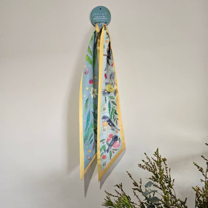 Watercolour By Cat - Wholesale Scarf – Women's - Australian Robin Bird Watercolour Yellow Skinny Scarf3