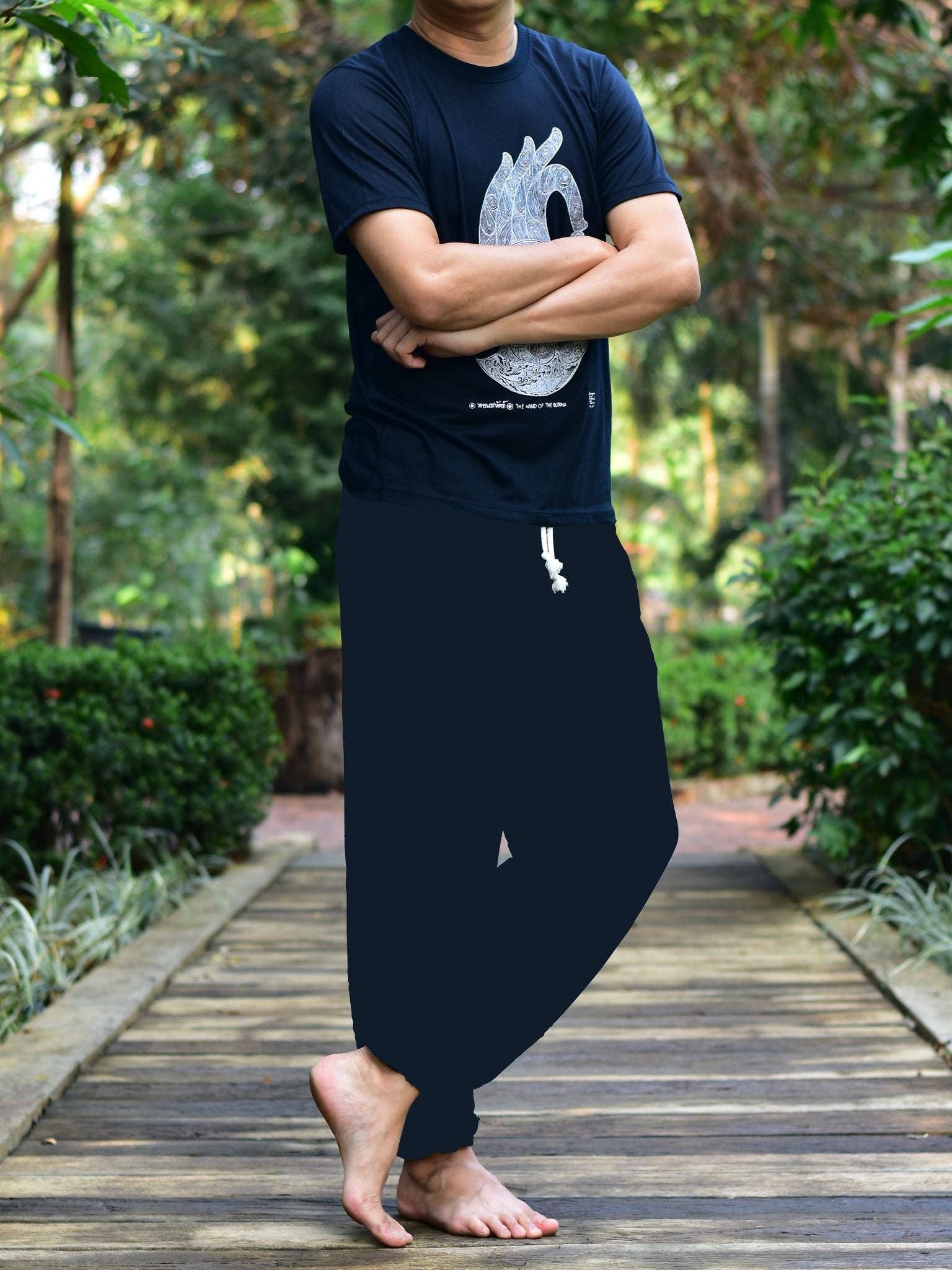 Mens Plain Black Harem Pants Cord Tie Waist M/L-2XL for wholesale on Faire1