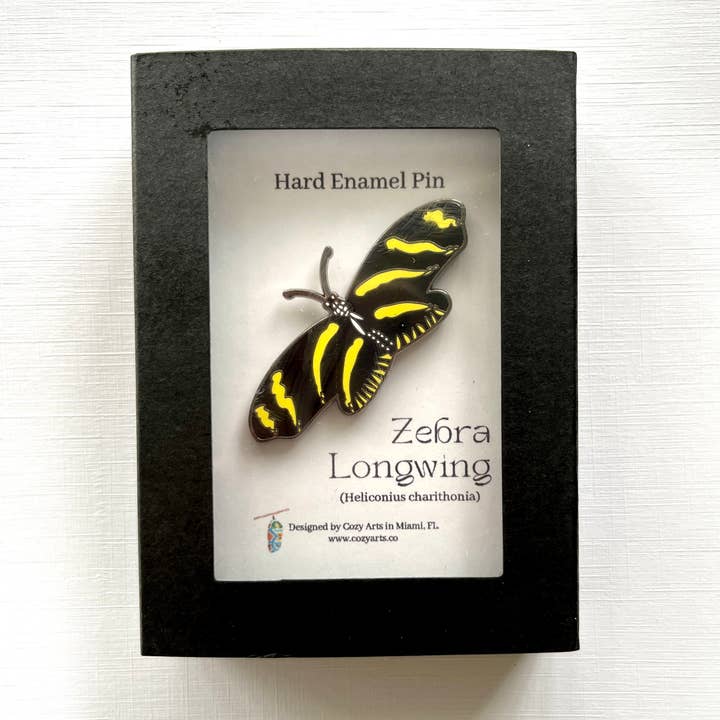 Zebra Longwing Enamel Pin for wholesale by Cozy Arts