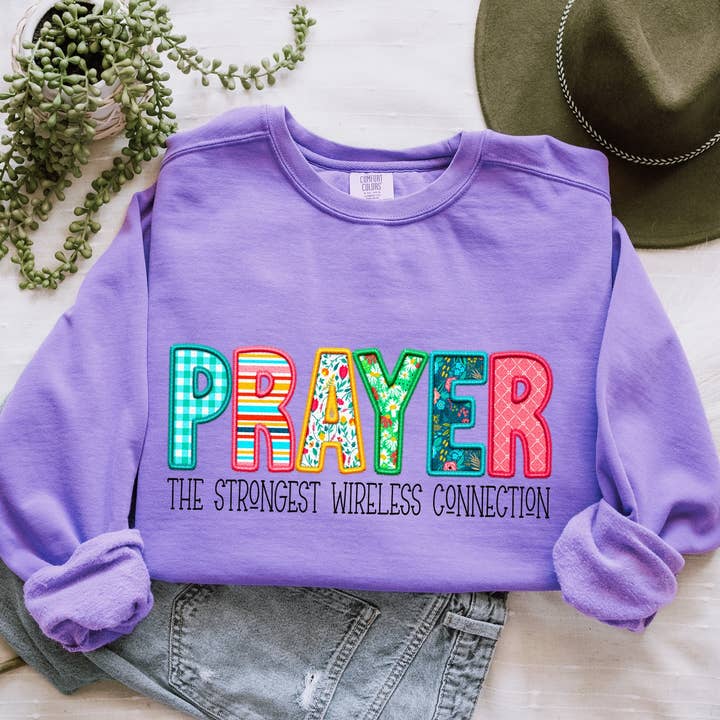 Violet Prayer The Strongest Wireless Connection Faux Embroidery for wholesale on Faire0