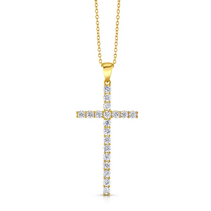 LARGE CROSS CZ NECKLACE, GOLD for wholesale by JEN HANSEN