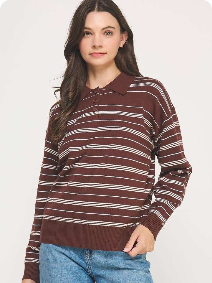 Gestreiftes Polo-Top mit Kragen und Strick. für den Großhandel von Strut & Bolt