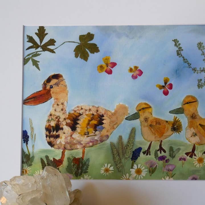Pressed Flower Duck Print - Handmade Botanical Wall Art - Nursery Art Print for wholesale by Remedy Designs