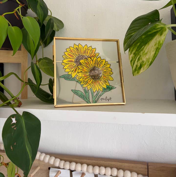 jcarp designs - Wholesale Decorative Tabletop Object - Hand-Painted Sunflower Glass Frame: Whimsical Home Decor0