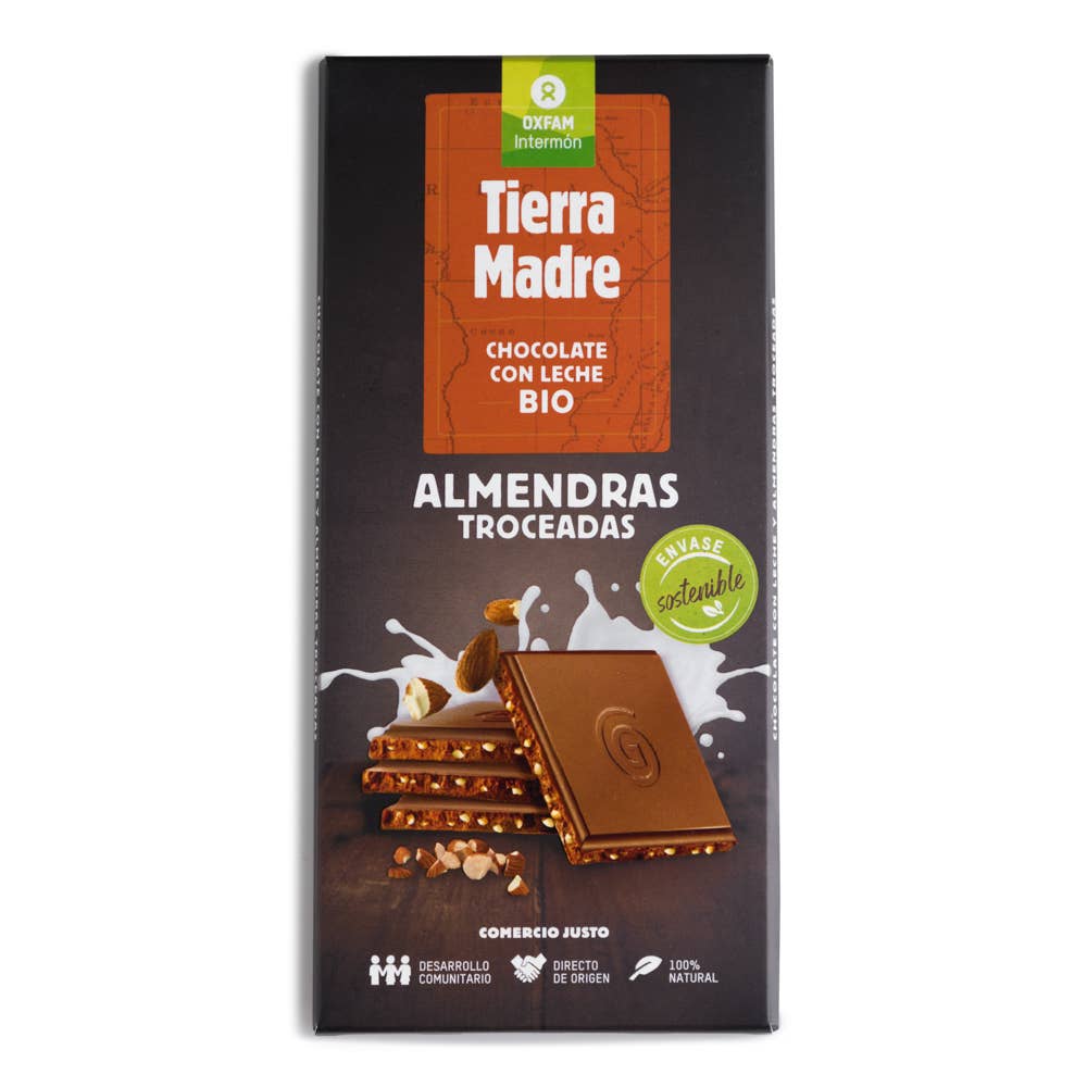 Tierra Madre – Chocolate por atacado – Comprimido de Chocolate BIO com Leite e Amêndoas Picadas 100 g0