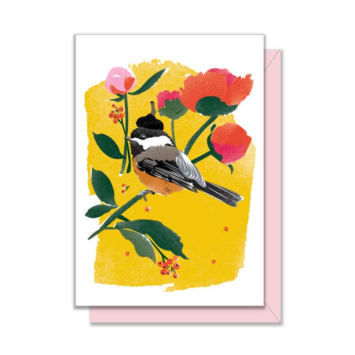 Driscoll Design - Wholesale Everyday Greeting Card - Chickadee & Peonies Enclosure Card
