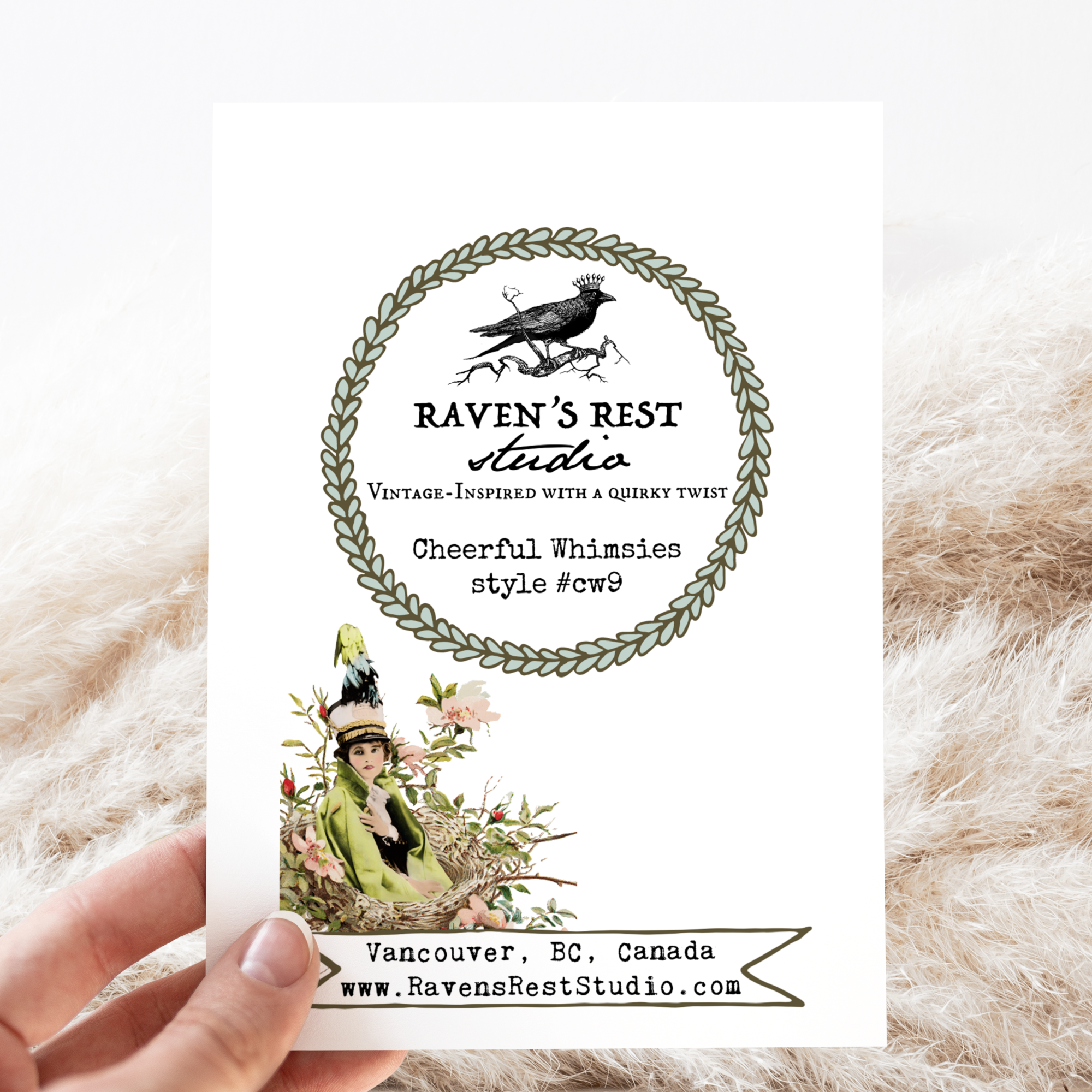 Cheerful Whimsies - Venta al por mayor Tarjetas de cumpleaños - Tarjeta de felicitación. ¡Feliz cumpleaños! Chica vintage en el nido.1