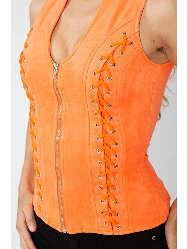 Lydia USA - Wholesale Blouse - Women's - Front Lace Up Back Cut Out Detail Suede Plus Top19