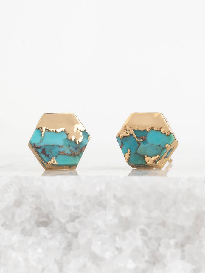 Clous d'oreilles Oasis Turquoise et Doré pour la vente par Starfish Project, Inc