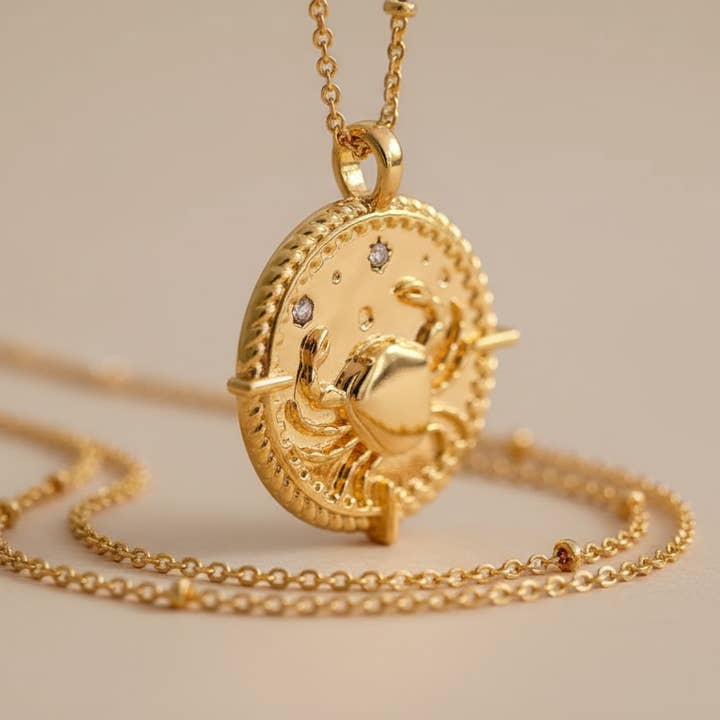 x12 Zodiac Disc Necklaces 18k Gold whole collection Gift Box for wholesale by Gold Lunar