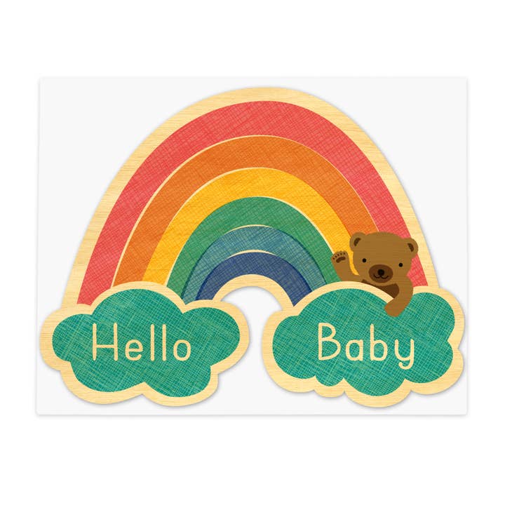 Night Owl Paper Goods - Wholesale Baby Card - Baby Rainbow Wood Congratulations Card