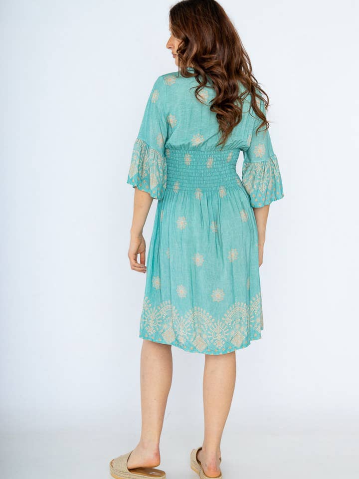 Nota bene - Wholesale Dress - Women's - Short smocked printed dress Art238658