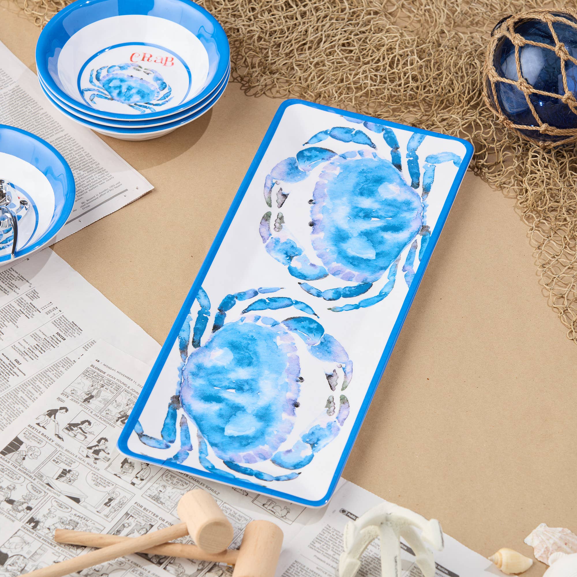 Certified International – wholesale Platter – Beach House Crab Rectangular Platter 19" x 8"3